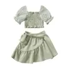 Clothing Sets 0-6Years 2PCS Toddler Girls Summer Outfits Short Sleeve Smocked Tops Tie Side Skirt Set