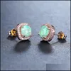 Stud Stud White Blue Green Opal Square Earrings Luxury Crystal Small Stone Rose Gold Sier Color Wedding For Women Drop Delivery Jewel Dhkps