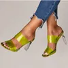 Sandaler PVC transparenta tofflor kvinnor höga klackar skor sommarfest damer klara band kristall plus storlek godis färg