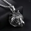 Pendant Necklaces Stainless Steel Gold Black Tiger Necklace Animal Jewellery Gift For Him With 60cm Rolo Chain