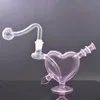 nouvelle arrivée brûleur à mazout en verre en forme de coeur rose bong narguilé mini bécher dab rig fumer pipe à eau barboteur cendrier bong avec tuyau de brûleur à mazout en verre mâle de 10 mm