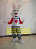 Adorável traje de mascote de coelho de coelho branco mascotte lepus jackrabbit hare adulto com grandes orelhas laranja nariz vermelho No.2067 navio grátis