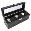 Watch Boxes 6 Slots Luxury Display Box Carbon Fiber Organizer Jewelry Glasses Storage Case With Lid For Watchmaker Black