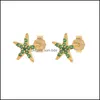 Stud Stud Boako Japonais Micro Incrusté de Cristal Étoile à Cinq Branches Placage Boucles d'Oreilles en Or 18K 925 Sterling Sier Femmes Mignon Banquet Jewelr Dhu9R