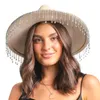 Bérets Puloru Large Bord Strass Gland Cowboy Chapeaux Femmes Style Occidental Grande Casquette Vacances Rue Cowgirl Pour La Fête