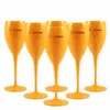 6pcs Turuncu Şarap Partisi Şampanya Kourları Cam VCP Flüt Goblet Şampiyonu Buz İmparatorluk Plastik Veuve Clicquot Bardakları