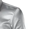 Men's Casual Shirts Silk Satin Smooth Solid Tuxedo Business Chemise Homme Slim Fit Shiny Gold Wedding Dress 221105