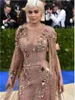 Evening dress O-Neck Gold Long dress Lace Mermaid Long sleeve Tassel Appliques Kylie jenner Yousef aljasmi Women cloth