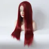 Saç dantel peruklar ön dantel peruk uzun düz saç şarap kırmızı kimyasal fiber headcover