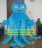 Slimme mascotte kostuum blauwe octopus inktvissen inkkvis sepia devilfish octopoda met lange curve mondblauwe handen nr. 4655