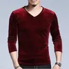 Men's T Shirts 2022 Arrival Autumn Men Fashion T-Shirts V-neck Velour Long Sleeves Tops Solid Winter Velvet Mens T-shirt Plus Size 6XL 7XL