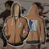 2021 Nya mode Anime Sweatshirt Hoodie Attack på Titan Cosplay Costume Jacket Zipper Top Levi Ackerman J220720