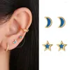 Boucles d'oreilles RORU 925 argent Piercing d'oreille vert Zircon petite lune étoile couleur or pour les femmes doux mode fille bijoux cadeau