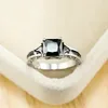 Silver Trendy Ring for Women Elegant Princess Black Zircon Stones Wedding Ring