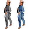 小売デザイナーデニムプリント女性トラックスーツ2ピースパンツセットカジュアルポケットジョガーの衣装