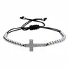 Charm Bracelets Cross For Women Jewelry 2022 Micro Pave White Zirconia 4mm Copper Bead Braiding Macrame Pulseras Mujer