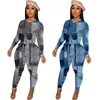 Nachahmung Denim Print Women Clothing Zwei -Stück -Hosen Set Herbst und Winter Freizeitpocket Tracksuits zweiteilige Jogger -Outfits