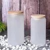 2022 stock de EE. UU. 12 oz 16 oz Tazas de cerveza de vaso de sublimación con tapa de bambú paja blanks en blanco esmerilado transparente de lata tazas tazas de transferencia de calor cóctel coftail wly935