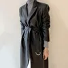 Gabardina larga de primavera de cuero para mujer, cinturón de manga 2022, abrigo clásico Simple con doble botonadura de estilo británico