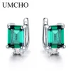 Ear Cuff Umcho Solid 925 Sterling Silver Clip Earrings for Women Luxury Emerald Green Gemstone Jewelry Princess Cut May Birthstone1307241