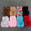 2022 nouvelles pantoufles belles pantoufles en peluche enfant en bas âge taille ours en peluche pantoufle confortable maison femme fourrure fourrure diapositives 110722H