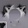 Headbands Furry Plush Foldable Wolf Cat Ears Headband Contrast Color Simutation Animal Hair Hoop Japanese Kawaii Cosplay Headpiece 221105