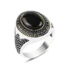 Bandringe Vintage handgemachte türkische Siegelring für Männer Frauen Antike Silber Farbe Schwarz Onyx Stein Punk Religiöser Schmuck Tropfen liefern Smtxk