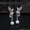 Stud Stud 925 Sier Personality Bird Earrings Girls Retro National Style Nephrite Shell Pearl Lovely Animal Jewelry Drop Delivery Dhew5