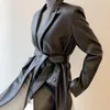 Femmes en cuir printemps longue Trench manteau pour femmes 2022 manches ceinture Style britannique Double boutonnage Simple classique pardessus