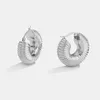 Hoop Earrings Small Chubby Chunky For Women Stainless Steel Empty Tube Textured Hoops Earring Silver Lightweight