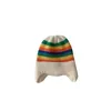 Varma barn Cap Winter Hooded Rainbow Colors Sticked Beanies With Ears Protection Söta babyskalle Caps