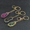 Gold Draad Wrap Agate Stone Key Rings Diy Druzy Healing Crystal Keychain Bag Hangende voor vrouwen Men Men Mode Jewelry