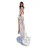 Suknia ślubna Arabia Mermaid 2023 Berta High Collar Side Illusion Illusion Lace Applique długie rękawie Pociąg Boho Bridal Suknia C0421