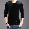 Men's T Shirts 2022 Arrival Autumn Men Fashion T-Shirts V-neck Velour Long Sleeves Tops Solid Winter Velvet Mens T-shirt Plus Size 6XL 7XL