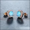 Stud Stud White Blue Green Opal Square Earrings Luxury Crystal Small Stone Rose Gold Sier Color Wedding For Women Drop Delivery Jewel Dhkps