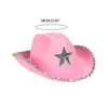 Berets Vintage Fedora Hat Felts Feld Ladies Cowboy Hats with equins Star Pattern Western Style Top Bonnet Men's Cosplay