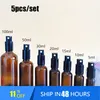 5Pcs/Set Refillable Press Pump Glass Spray Bottle Oils Liquid Container Cosmetic Perfume Bottle Atomizer for Travel 5ml/10ml/15ml/ 20ml/30ml/50ml/100ml