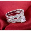 Cluster anneaux 2022 arrivée couleur argent mariée bague de mariage ensemble paire pour les femmes fiançailles Zircon bijoux R751