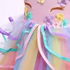 16037 Kids Girl Cartoon Unicorn Princess Dress Children Tutu ärmlös spetsparty Casual Dresses