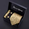 Neck Tie Set Gold Men Paisley Silk Pocket Square Gift Box Barry.Wang Luxury Designer för manlig gravat Wedding BB-5150 221105