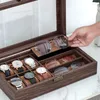 Watch Boxes High-end Wooden /Pu Leather 6 3 Slot Handmade Sunglasses Organizer Multi-function Stand Box Jewelry Display