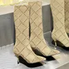 outono inverno carta botas longas moda bota pontiaguda salto fino estilete estampado alfabeto árabe feminino sapatos de grife feminino zíper sapatos de salto alto tamanho 35-42