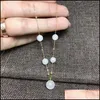 Zincirler Sadakat Doğal 6mm Beyaz Hetian Jade Gericiler 18K Sarı Altın Basit Moda Kadınlar İçin Güzel Takı Taş Taş Zincirleri D DHTSV