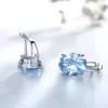 Ear Cuff Umcho Blue Topaz Clip Earrings for Women Solid 925 Sterling Silver Jewelry Oval Gemstone Korean Gift Her 2211077300583