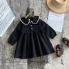 Girl Dresses 1-6 Years Doll Collar Long Sleeve Black Dress For Children Costume Gift School Wear Kids Party Holiday Clothes