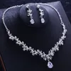 Серьги ожерелья устанавливают роскошные свадебные свадебные кубические циркония тиара для женщин аксессуары для волос девушка король принцесса корона