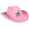 Berets Vintage Fedora Hat Felts Feld Ladies Cowboy Hats with equins Star Pattern Western Style Top Bonnet Men's Cosplay