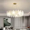 Pendants lampes de luxe en verre plume e14 lumières LED salon moderne lustre en or métal lustre