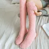 Women Socks Fall Winter Warm Coral Fleece Thigh High Stockings Solid Color Casual Fuzzy Over The Knee Boot Long Tube