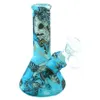 Hookahs 5 "Tryckt silikonrör Ny design Glöd i Dark Beaker Base Water Smoke Pipes med Glass Bowl